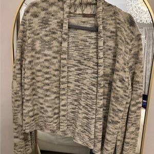 Lilla P Women's Open-Front Marled Cream & Gray Cardigan Sweater